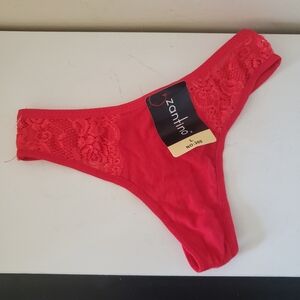 NWT Cotton Blend Thong Panty With Lace Accents L